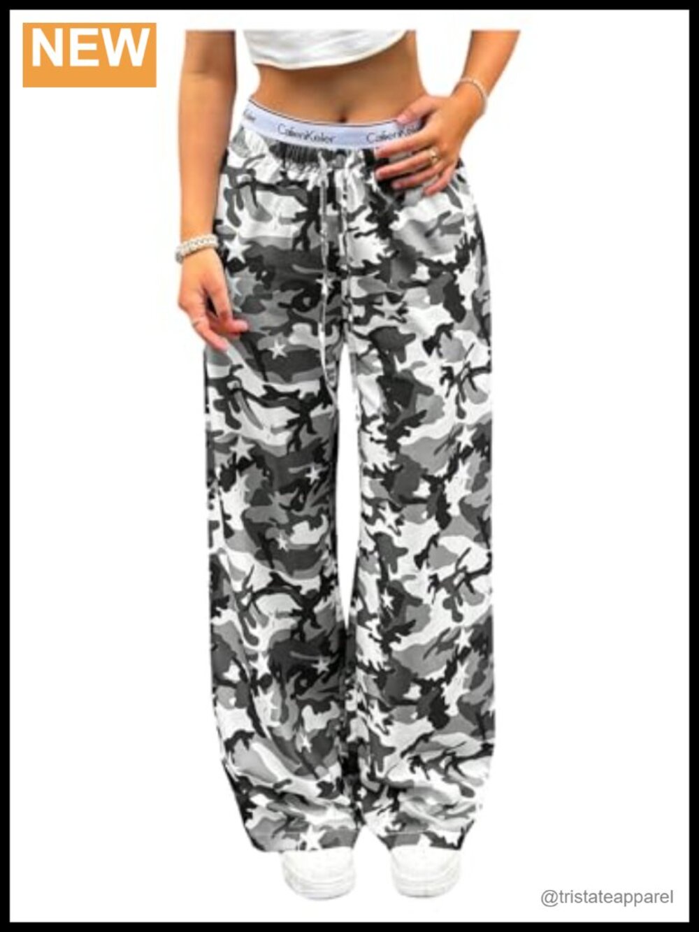 Plus Size Camo Pants Drawstring Elastic Waist Wide Leg Baggy Casual Trousers